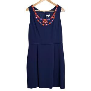 Shoshanna Size 12 Navy Blue Jeweled Neckline Sleeveless Key Hole Back Dress
